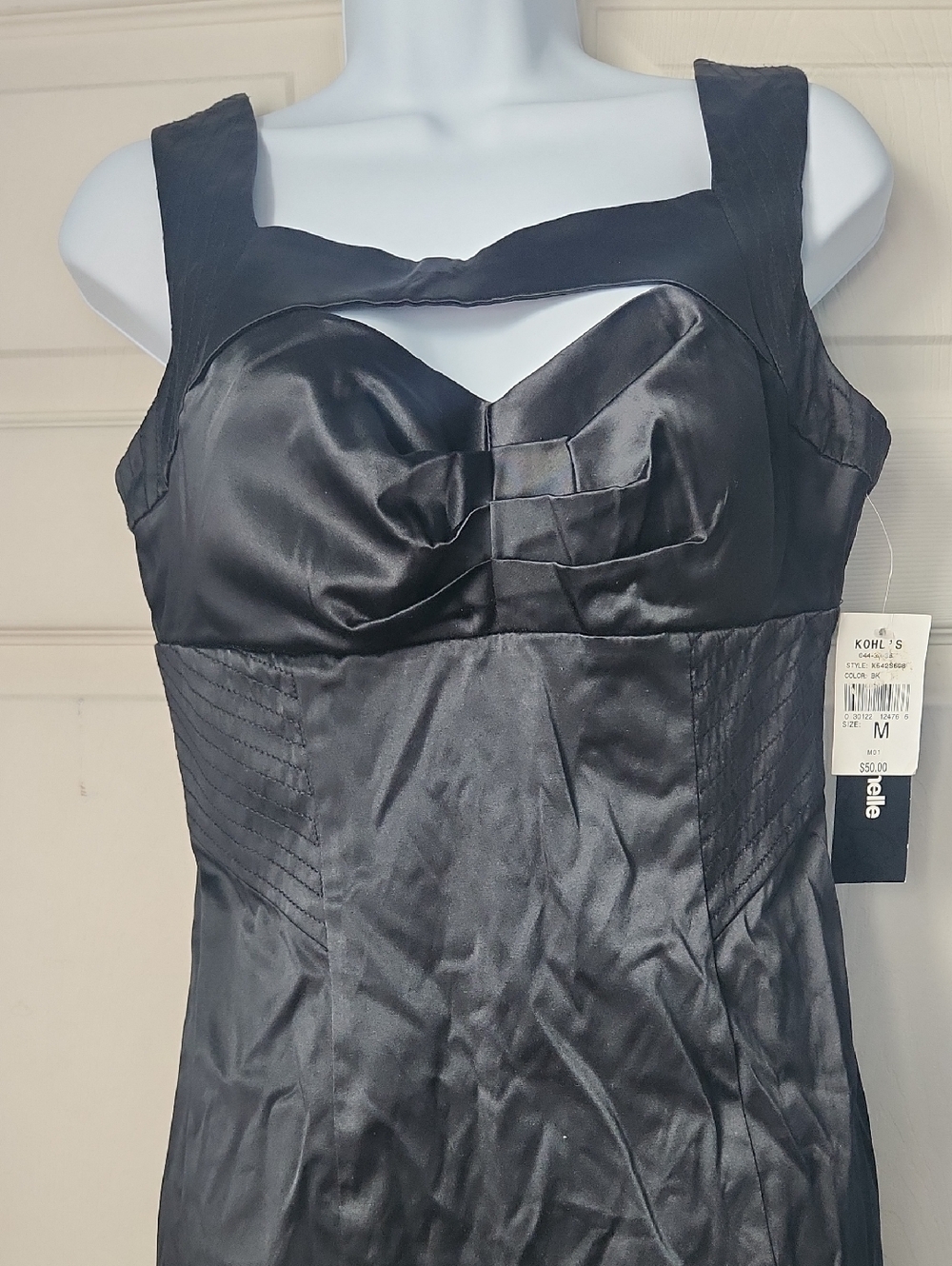 Kohl's Black Satin Quilted Panel Cocktail Dress